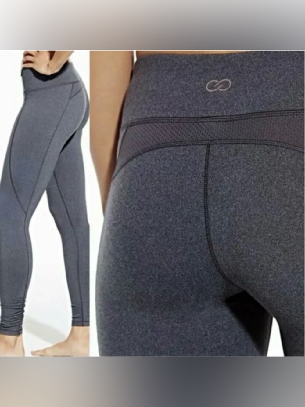 CALIA Essential Ruched Hem Gray Mesh Panel Leggings Size Small